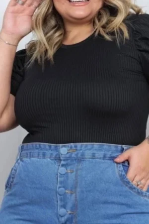 Blusa feminina manga princesa canelada gg moda plus size