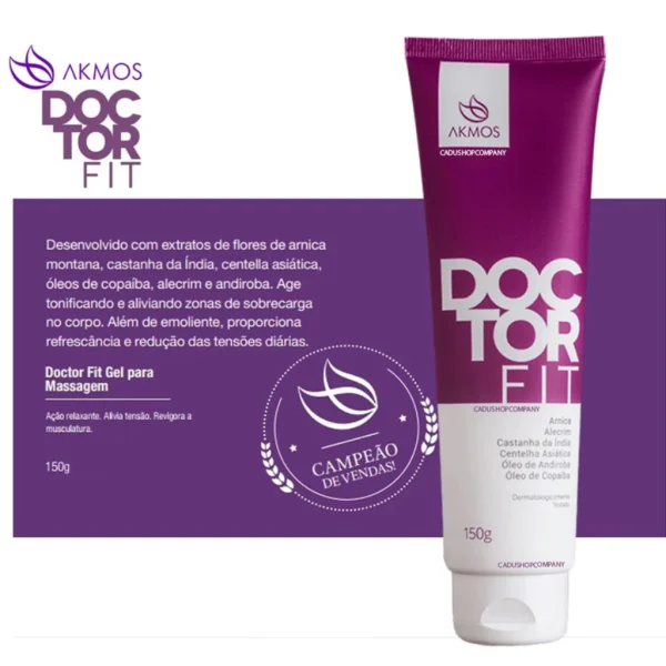 3 Doctor Fit 150g Gel Massageador Muscular Alivio das Dores Akmos Creme Hidratante Original Massagem - Imagem 5