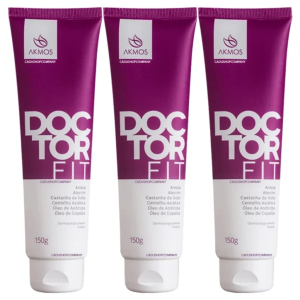 3 Doctor Fit 150g Gel Massageador Muscular Alivio das Dores Akmos Creme Hidratante Original Massagem