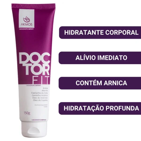 3 Doctor Fit 150g Gel Massageador Muscular Alivio das Dores Akmos Creme Hidratante Original Massagem - Imagem 4