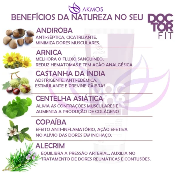 3 Doctor Fit 150g Gel Massageador Muscular Alivio das Dores Akmos Creme Hidratante Original Massagem - Imagem 3