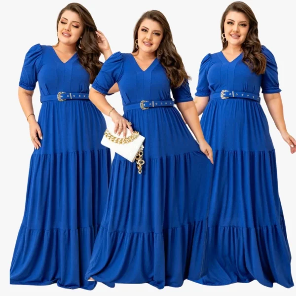 Vestido Longo Plus Size Tamanho Grande Tendencia Curve Inverno Festa Evangelico Com Cinto - Imagem 11