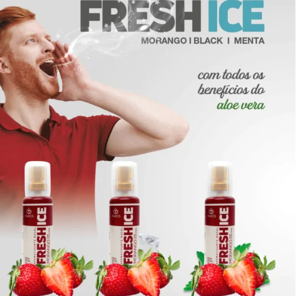 4 Spray Fresh Ice Morango Aromatizante Bucal Com Aloe Vera Mal Hálito Anticéptico Anti-inflamatório - Imagem 2