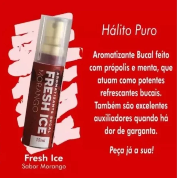 4 Spray Fresh Ice Morango Aromatizante Bucal Com Aloe Vera Mal Hálito Anticéptico Anti-inflamatório - Imagem 3