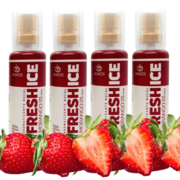 4 Spray Fresh Ice Morango Aromatizante Bucal Com Aloe Vera Mal Hálito Anticéptico Anti-inflamatório