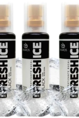 3 Spray Fresh Ice Black Aromatizante Bucal Hálito Mal Hálito Anticéptico anti-inflamatório Akmos