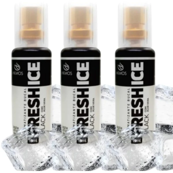 3 Spray Fresh Ice Black Aromatizante Bucal Hálito Mal Hálito Anticéptico anti-inflamatório Akmos