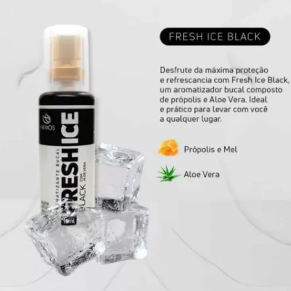 3 Spray Fresh Ice Black Aromatizante Bucal Hálito Mal Hálito Anticéptico anti-inflamatório Akmos - Imagem 2