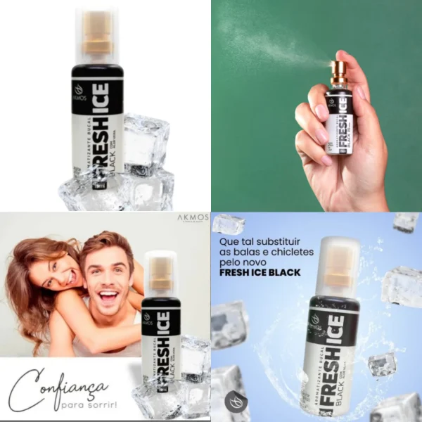 3 Spray Fresh Ice Black Aromatizante Bucal Hálito Mal Hálito Anticéptico anti-inflamatório Akmos - Imagem 9
