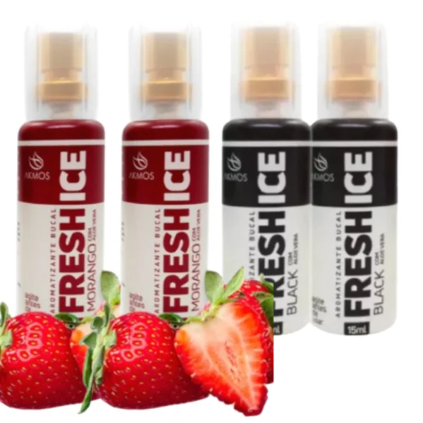 4 Spray Aromatizante Bucal Fresch Ice Morango e Black Atin-inflamatório da Gengiva e Anticéptico