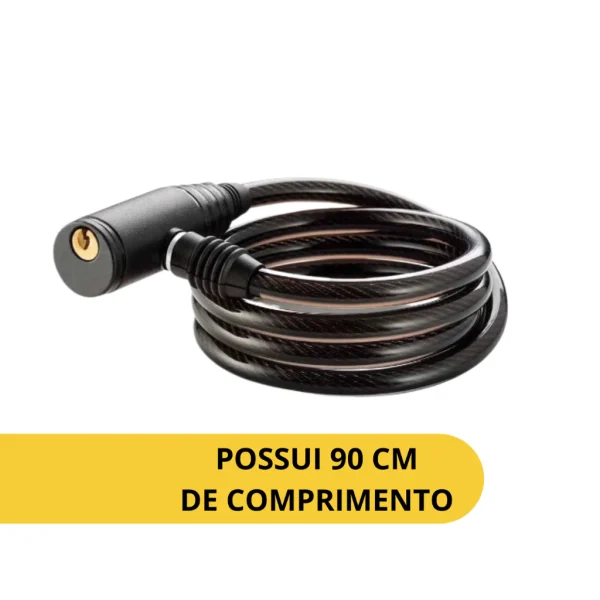 Trava Cabo De Aço 10mm Cadeado Segurança 90 centímetros Bike Moto Espiral Anti-Roubo - Imagem 2