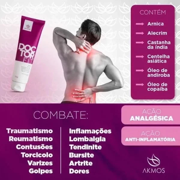 Akmos Doctor Fit Pomada Massageadora Anti-Inflamatória Para Dores Com Castanha Da Índia - Imagem 6
