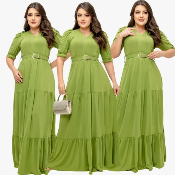 Vestido Longo Plus Size Tamanho Grande Tendencia Curve Inverno Festa Evangelico Com Cinto - Imagem 12