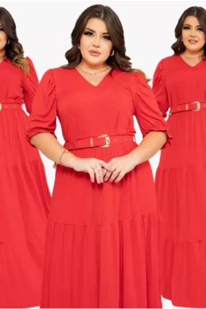 Vestido Longo Plus Size Tamanho Grande Tendencia Curve Inverno Festa Evangelico Com Cinto