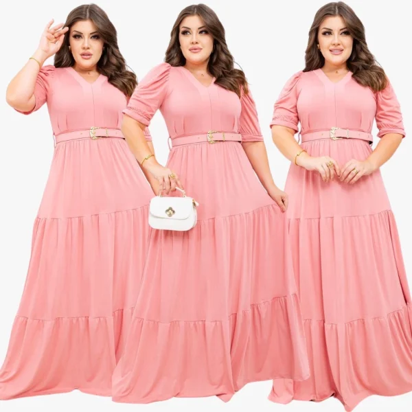 Vestido Longo Plus Size Tamanho Grande Tendencia Curve Inverno Festa Evangelico Com Cinto - Imagem 6