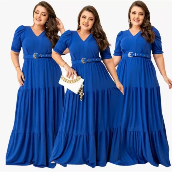 Vestido Longo Plus Size Tamanho Grande Tendencia Curve Inverno Festa Evangelico Com Cinto - Imagem 2