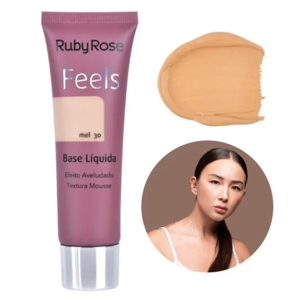 Base Ruby Rose Líquida Feels Mousse Efeito Aveludado Alta Cobertura para Maquiagem Hb8053 - Imagem 13