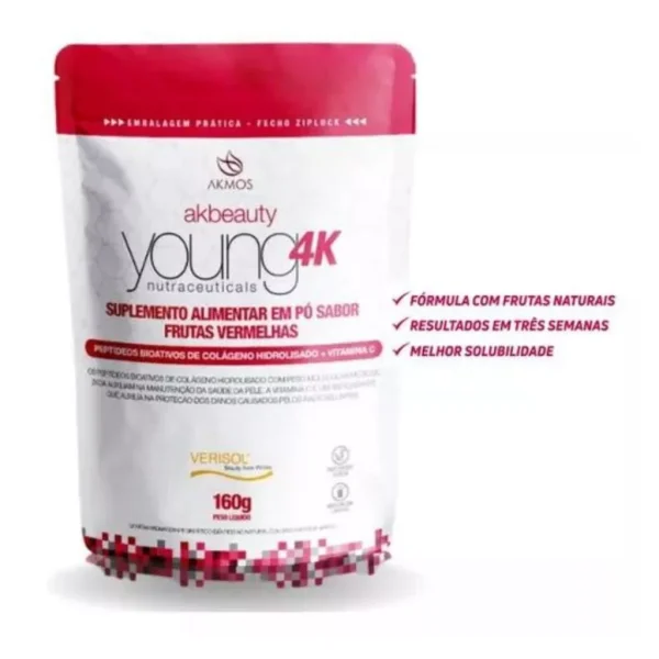 Young 4k Ak Beauty Colágeno Hidrolisa Frutas Vermelhas Akmos - Imagem 3