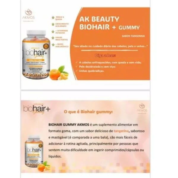 Bala Gummy Biohair Biotina Ácido Hialurônico + Vitaminas Ak - Imagem 2