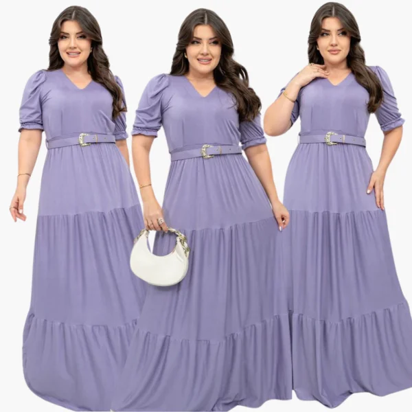 Vestido Longo Plus Size Tamanho Grande Tendencia Curve Inverno Festa Evangelico Com Cinto - Imagem 5