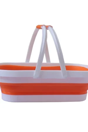 Balde Dobrável Retrátil Flexível Retangular 26L Silicone Multiuso Com 4 Rodinha