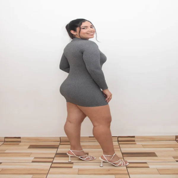 Vestido Canelado curto gola alta com manga longa inverno - Imagem 3