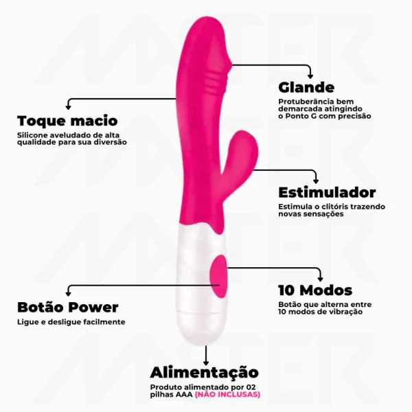 Vibrador Feminino Varinha Mágica Massageador + Vibrador Dupla Estimulação Clitoriana e Ponto G - Imagem 6
