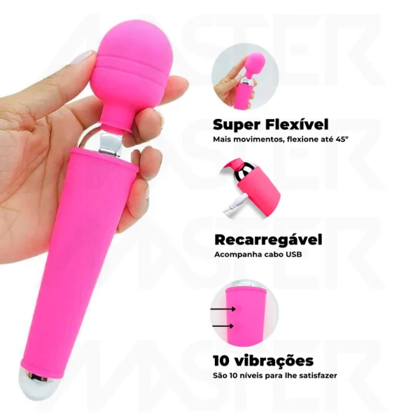 Vibrador Feminino Varinha Mágica Massageador + Vibrador Dupla Estimulação Clitoriana e Ponto G - Imagem 3