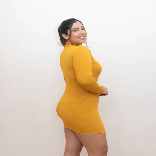 Vestido Canelado curto gola alta com manga longa inverno - Imagem 9