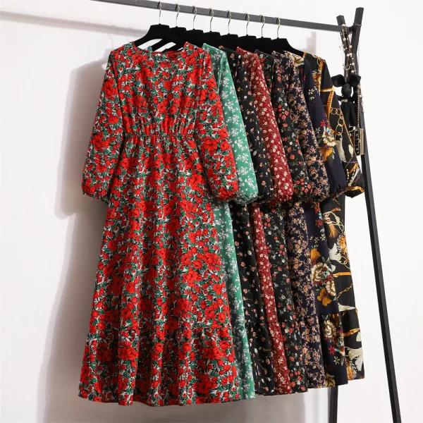 Vestido de Festa de Primavera Outono Vestido de Manga Longa com Pescoço Redondo Floral Longo Cintura Estreita Slim Vestido Longo - Imagem 8