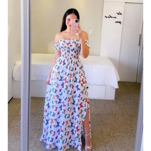 Vestido longo lastex estampado moda evangélica luxo - REF 149 - Imagem 3