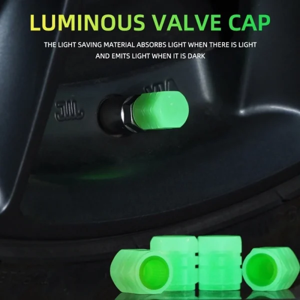Válvula pneu brilha no escuro carro moto bicicleta refletor