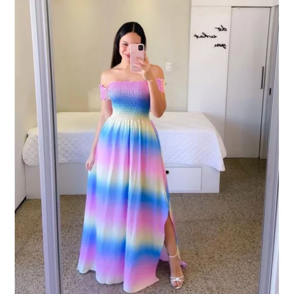 Vestido longo lastex estampado moda evangélica luxo - REF 149 - Imagem 2