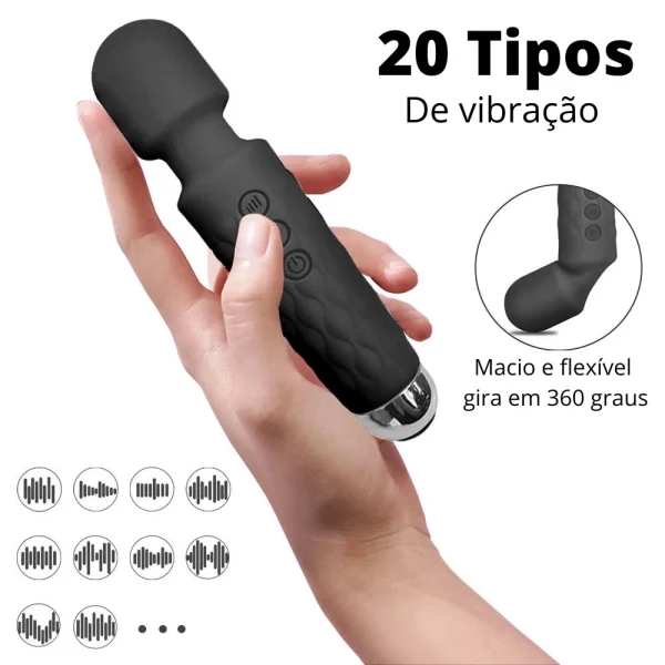 Vibrador Feminino Clitoriano Varinha Mágica Recarregável Ponto G Orgasmo  20 modos-  Silencioso - Imagem 7
