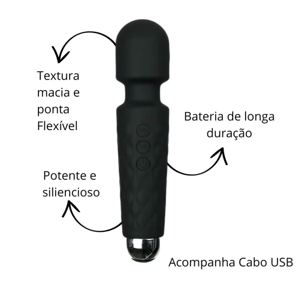 Vibrador Feminino Clitoriano Varinha Mágica Recarregável Ponto G Orgasmo  20 modos-  Silencioso - Imagem 6
