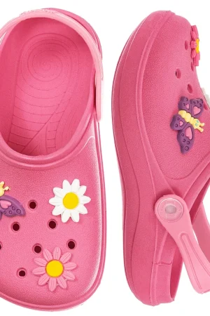 Babuche Infantil Sandália Feminina Chinelo Calce Fácil Menina Bebe Criança Antiderrapante Borracha Enfeite Flor Borboleta Colorido Moda Blogueira Confortável Macio Leve