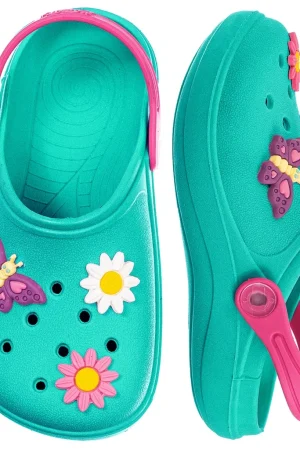 Babuche Infantil Sandália Feminina Menina Bebe Criança Antiderrapante Borracha Enfeite Flor Borboleta Colorido Moda Blogueira Chinelo Calce Fácil Confortável Macio Leve