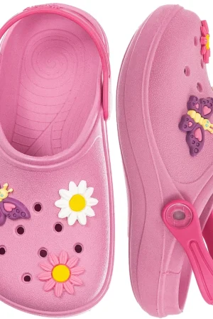 Babuche Infantil Sandália Feminina Chinelo Confortável Calce Fácil Menina Bebe Criança Antiderrapante Borracha Enfeite Flor Borboleta Colorido Moda Blogueira Macio Leve