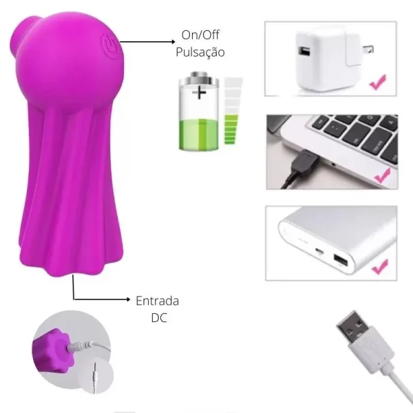Vibrador Sugador de Clitóris  Recarregável 7 Modos de Vibrações - Estimulador Clitoriano - Imagem 5