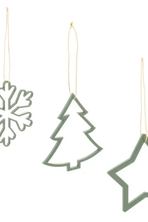 3 Enfeites Woodart para Árvore de Natal Vazado Verde