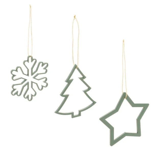3 Enfeites Woodart para Árvore de Natal Vazado Verde