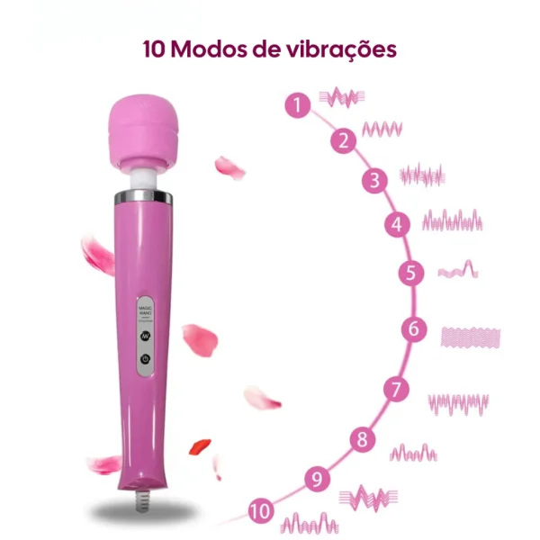 Vibrador Varinha Mágica Elétrica 32cm com 10 Modos de Vibração Super Potente e Silencioso - Imagem 12