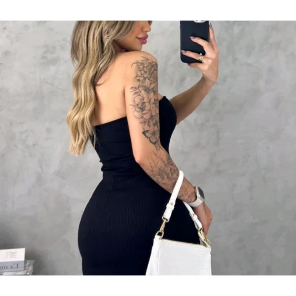 Vestido Tomara que Caia Canelado Midi com Fenda - Elegância e Ousadia - Imagem 2