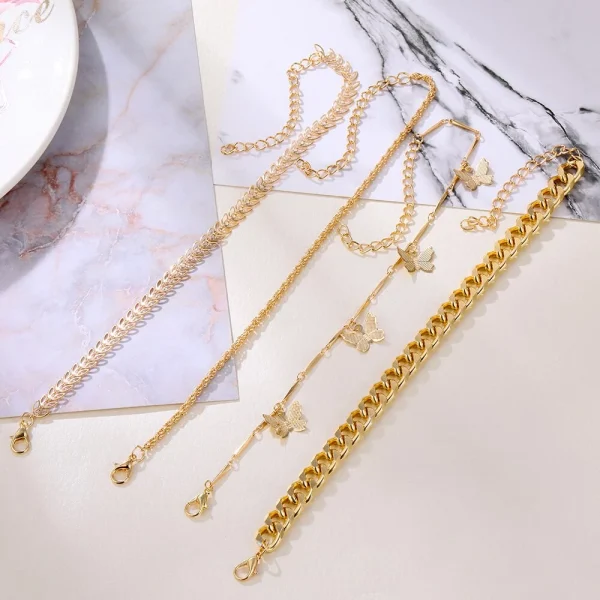 [Escolha De Valor] Fashion Multilayer Metal Butterfly Bracelet Set Declaração Punk Fêmea Geométrica Corrente De Encanto Bangles Pulseira Jóias Presente - Imagem 6
