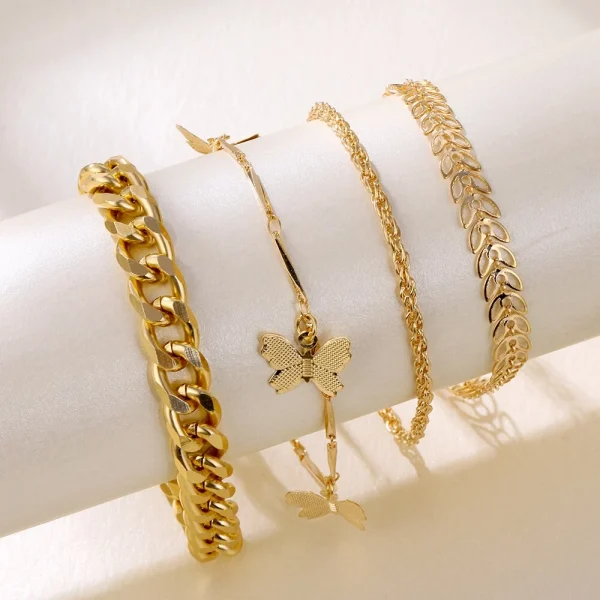 [Escolha De Valor] Fashion Multilayer Metal Butterfly Bracelet Set Declaração Punk Fêmea Geométrica Corrente De Encanto Bangles Pulseira Jóias Presente - Imagem 2