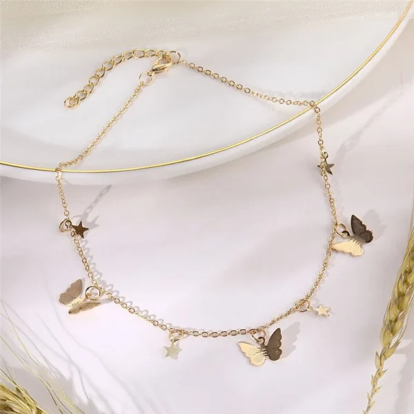 [Novos Colares De Corrente De Borboletas Para Mulheres Colar De Estrelas De Ouro Gargantilha - Imagem 9