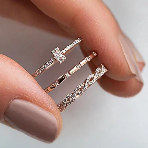 3Pcs/Set Fashion Infinity Rings For Women Girls Crystal Twist Ring Casais Ouro Jóias De Noivado Feminino Casamento - Imagem 2