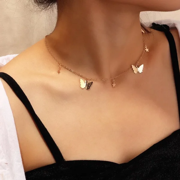 [Novos Colares De Corrente De Borboletas Para Mulheres Colar De Estrelas De Ouro Gargantilha - Imagem 3