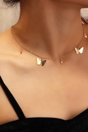 [Novos Colares De Corrente De Borboletas Para Mulheres Colar De Estrelas De Ouro Gargantilha