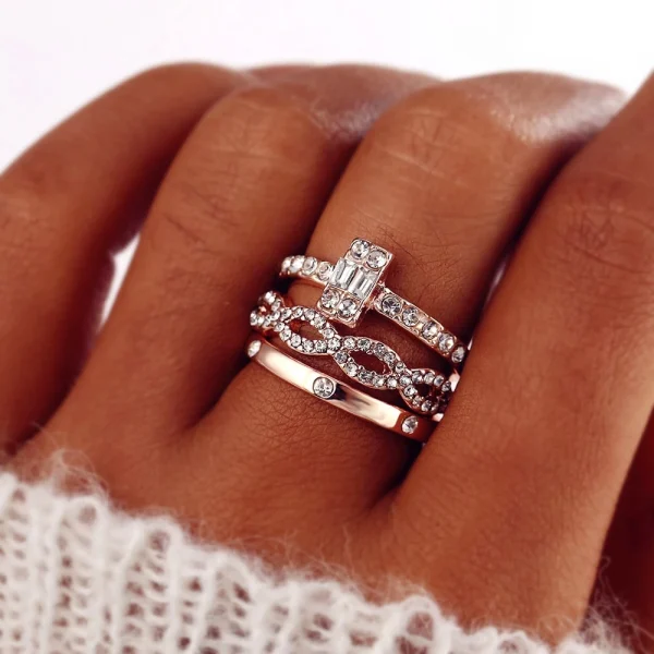 3Pcs/Set Fashion Infinity Rings For Women Girls Crystal Twist Ring Casais Ouro Jóias De Noivado Feminino Casamento - Imagem 4